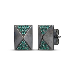 Men's Lab-Created Emerald Rectangle Stud Earrings Antique Finished Sterling Silver