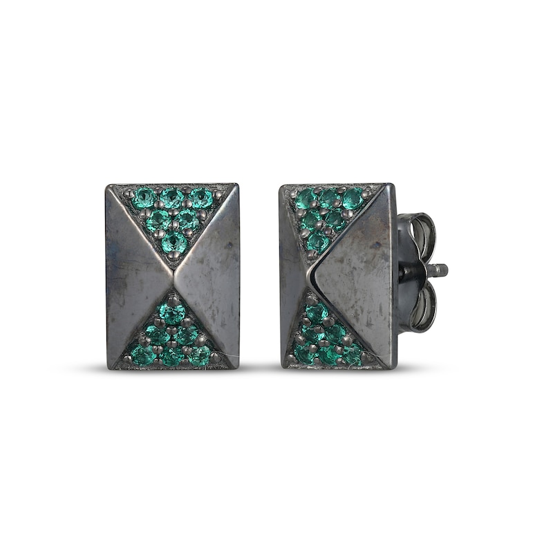 Main Image 1 of Men's Lab-Created Emerald Rectangle Stud Earrings Antique Finished Sterling Silver