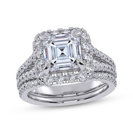 Adore Square Emerald-Cut Lab-Grown Diamond Halo Split Shank Bridal Set 3 ct tw 14K White Gold