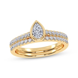 Adore Pear-Shaped Diamond Bezel-Set Bridal Set 1/2 ct tw 14K Yellow Gold