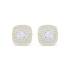 Thumbnail Image 2 of Princess-Cut Diamond Stud Cushion Halo Earrings 1/2 ct tw 10K Yellow Gold