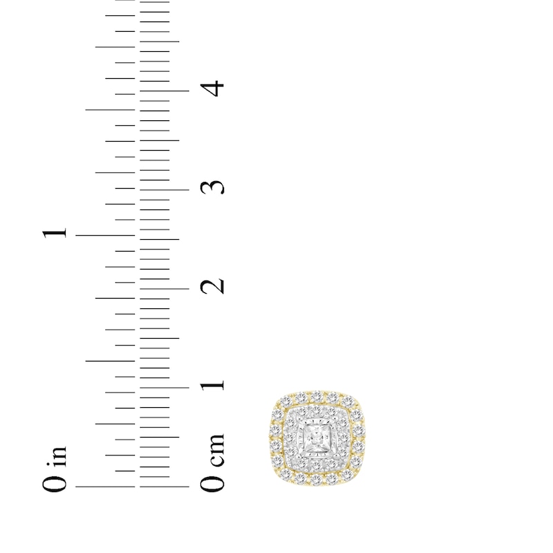 Main Image 4 of Princess-Cut Diamond Stud Cushion Halo Earrings 1/2 ct tw 10K Yellow Gold