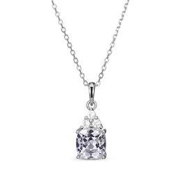 Cushion & Round-Cut White Lab-Created Sapphire Necklace Sterling Silver 18“