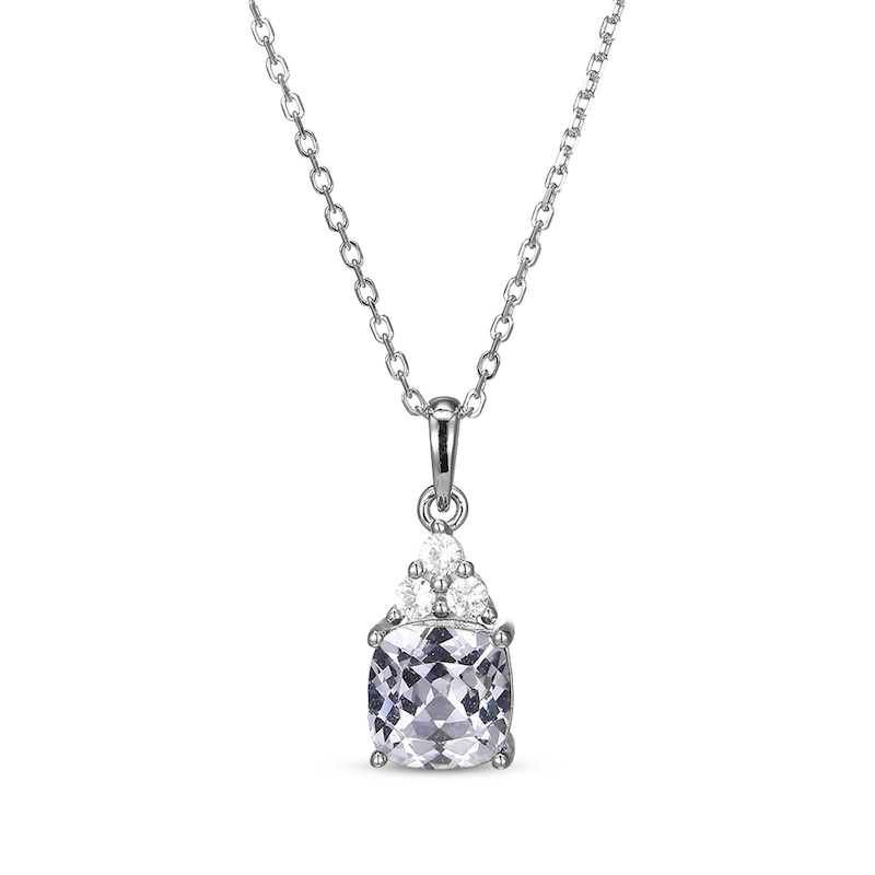 Main Image 1 of Cushion & Round-Cut White Lab-Created Sapphire Necklace Sterling Silver 18“