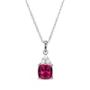 Thumbnail Image 0 of Cushion-Cut Lab-Created Ruby & Round-Cut White Lab-Created Sapphire Necklace Sterling Silver 18“