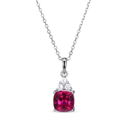 Cushion-Cut Lab-Created Ruby & Round-Cut White Lab-Created Sapphire Necklace Sterling Silver 18“