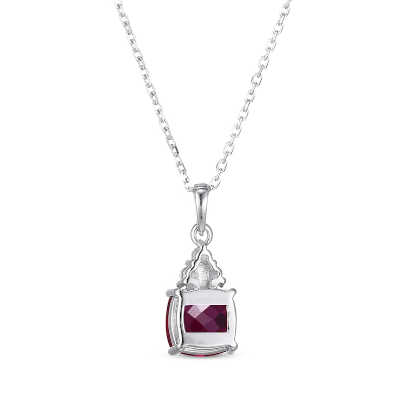 Cushion-Cut Lab-Created Ruby & Round-Cut White Lab-Created Sapphire Necklace Sterling Silver 18“