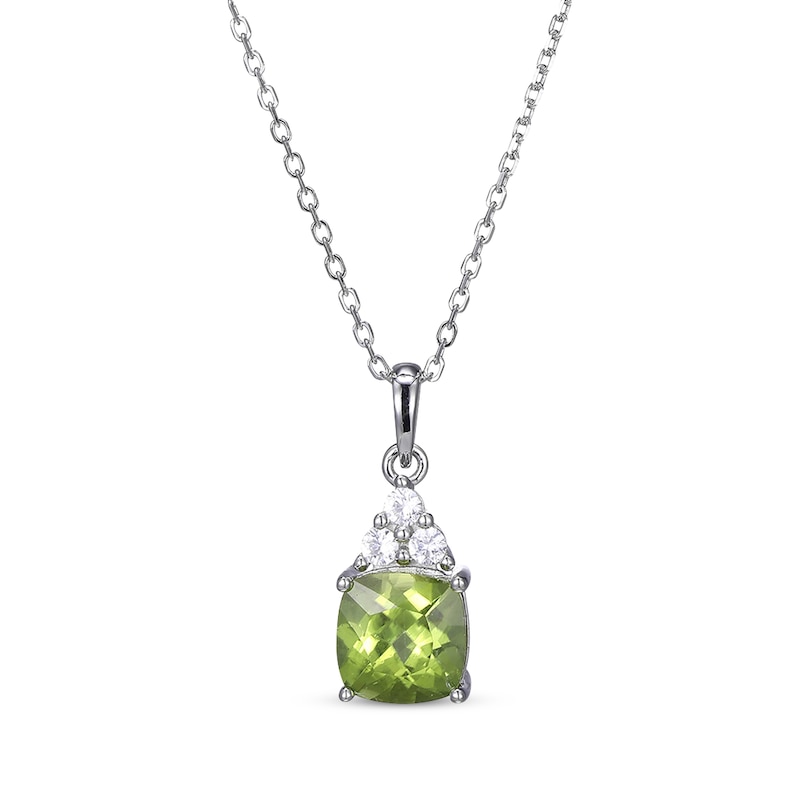 Cushion-Cut Peridot & Round-Cut White Lab-Created Sapphire Necklace Sterling Silver 18“