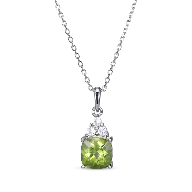 Main Image 1 of Cushion-Cut Peridot & Round-Cut White Lab-Created Sapphire Necklace Sterling Silver 18“