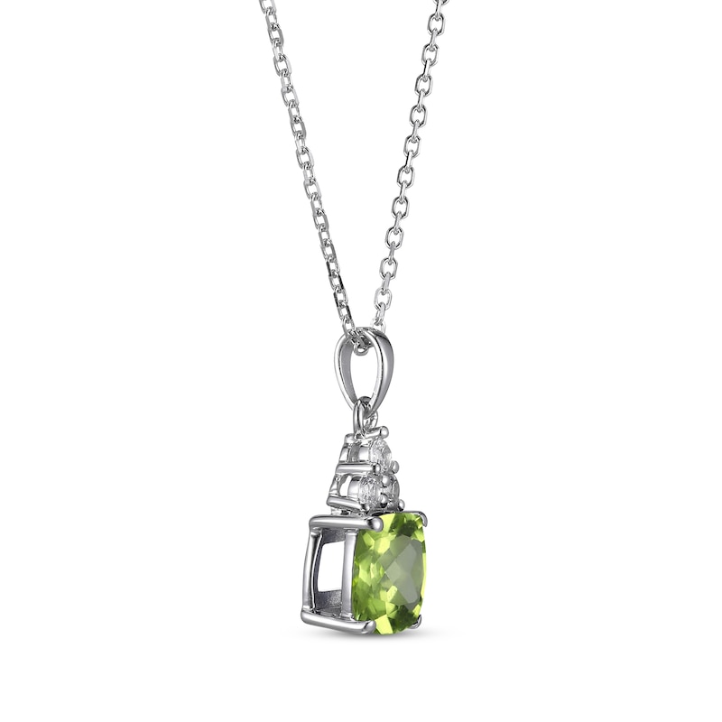 Main Image 2 of Cushion-Cut Peridot & Round-Cut White Lab-Created Sapphire Necklace Sterling Silver 18“