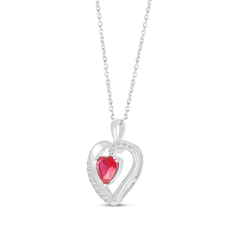 Main Image 2 of Heart-Shaped Lab-Created Ruby & White Lab-Created Sapphire Necklace Sterling Silver 18”