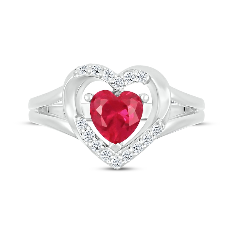 Main Image 3 of Heart-Shaped Lab-Created Ruby & White Lab-Created Sapphire Ring Sterling Silver