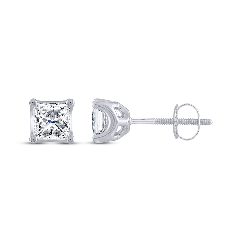 Main Image 3 of THE LEO Legacy Lab-Grown Diamond Princess-Cut Solitaire Stud Earrings 1-1/2 ct tw 14K White Gold (F/VS2)