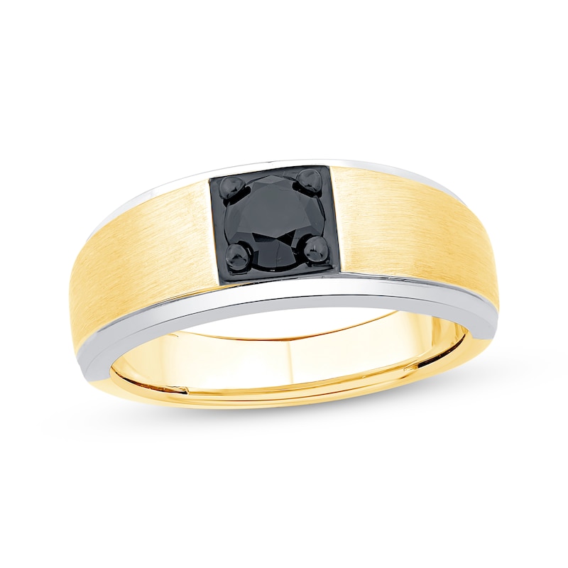 Men's Black Diamond Solitaire Brushed Wedding Band 3/4 ct tw 10K Two-Tone Gold