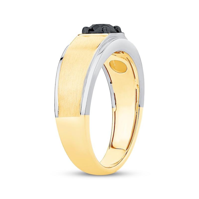 Men's Black Diamond Solitaire Brushed Wedding Band 3/4 ct tw 10K Two-Tone Gold