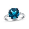 Thumbnail Image 1 of Cushion-Cut Swiss Blue Topaz & Diamond Ring 1/8 ct tw Sterling Silver