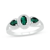 Thumbnail Image 0 of Oval-Cut & Pear-Shaped Lab-Created Emerald & White Lab-Created Sapphire Three-Stone Ring Sterling Silver