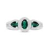 Thumbnail Image 3 of Oval-Cut & Pear-Shaped Lab-Created Emerald & White Lab-Created Sapphire Three-Stone Ring Sterling Silver