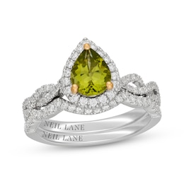 Neil Lane Pear-Shaped Peridot & Diamond Halo Bridal Set 1/2 ct tw 14K White Gold