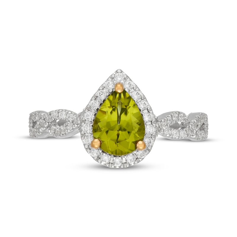 Main Image 3 of Neil Lane Pear-Shaped Peridot & Diamond Halo Engagement Ring 3/8 ct tw 14K White Gold