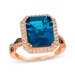 Le Vian Emerald-Cut Blue Topaz Ring 3/8 ct tw Diamonds 14K Strawberry Gold