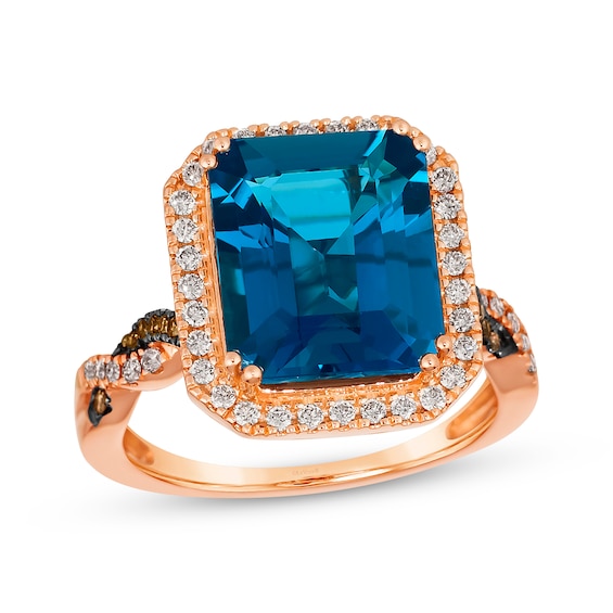 Le Vian Emerald-Cut Blue Topaz Ring 3/8 ct tw Diamonds 14K Strawberry Gold