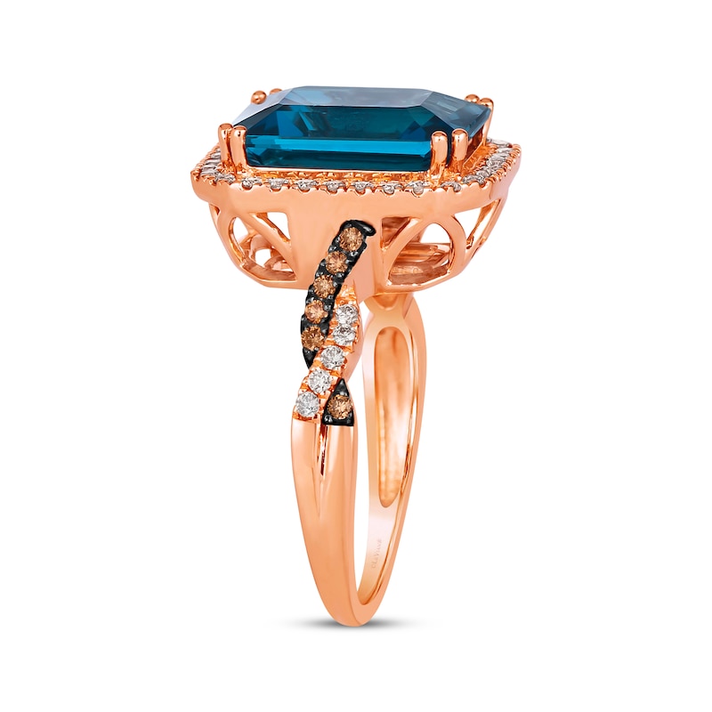 Main Image 2 of Le Vian Emerald-Cut Blue Topaz Ring 3/8 ct tw Diamonds 14K Strawberry Gold