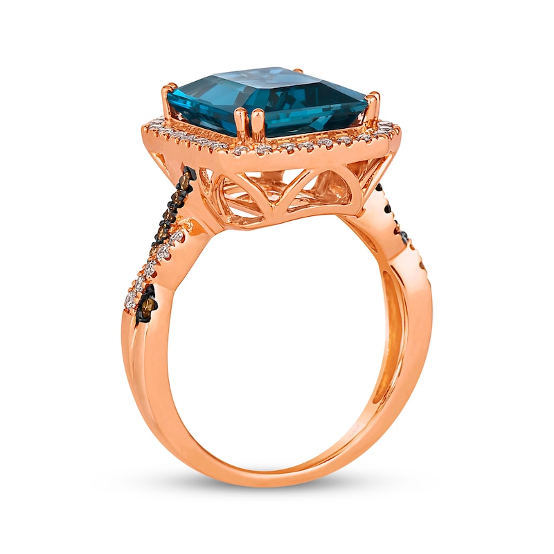 Main Image 3 of Le Vian Emerald-Cut Blue Topaz Ring 3/8 ct tw Diamonds 14K Strawberry Gold