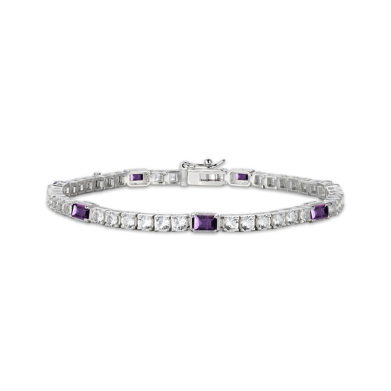 Main Image 1 of Emerald-Cut Amethyst & White Lab-Created Sapphire Bracelet Sterling Silver 7.25&quot;