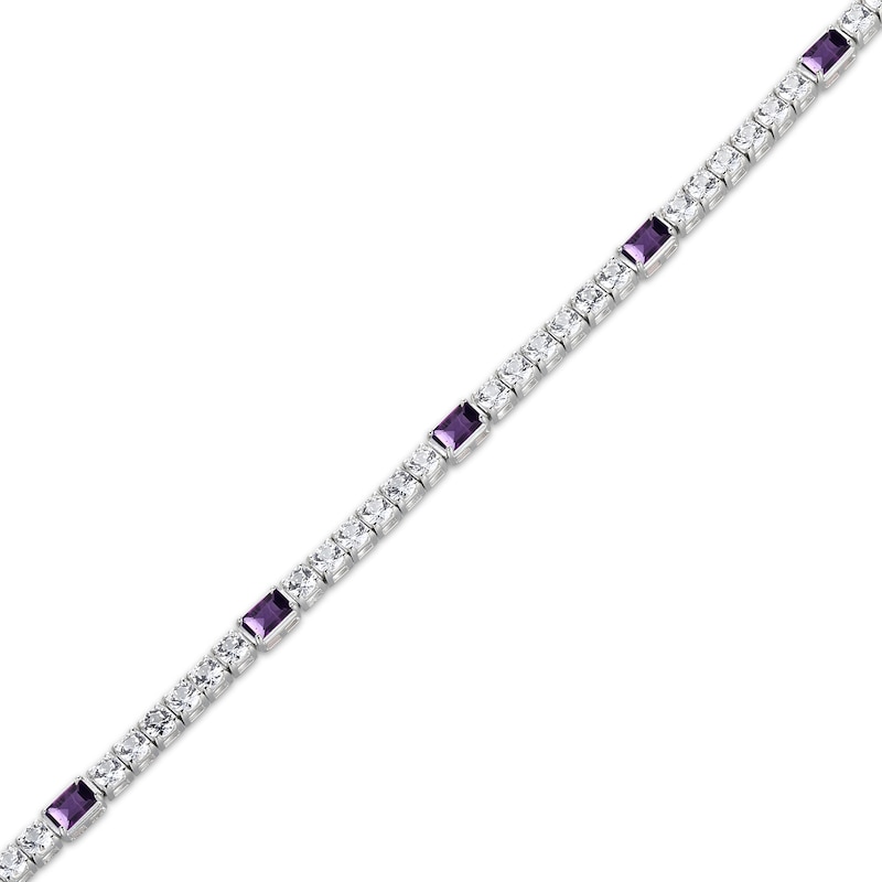 Main Image 2 of Emerald-Cut Amethyst & White Lab-Created Sapphire Bracelet Sterling Silver 7.25&quot;