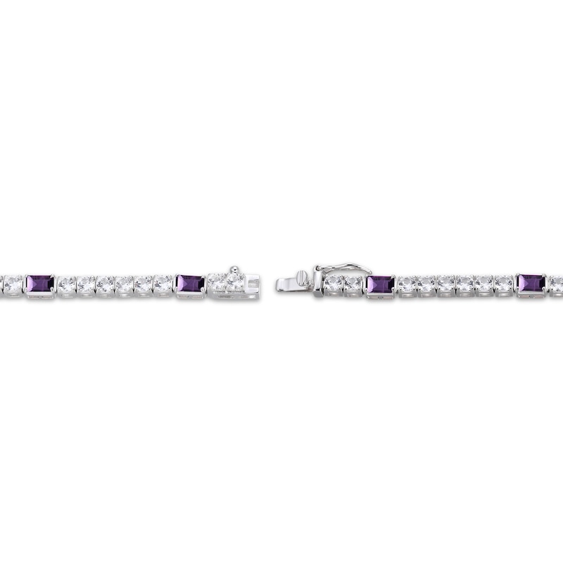 Main Image 3 of Emerald-Cut Amethyst & White Lab-Created Sapphire Bracelet Sterling Silver 7.25&quot;