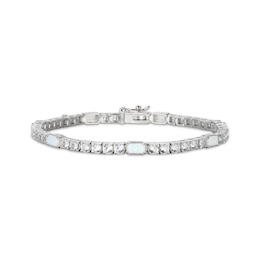 Emerald-Cut Lab-Created Opal & White Lab-Created Sapphire Station Bracelet Sterling Silver 7.25&quot;