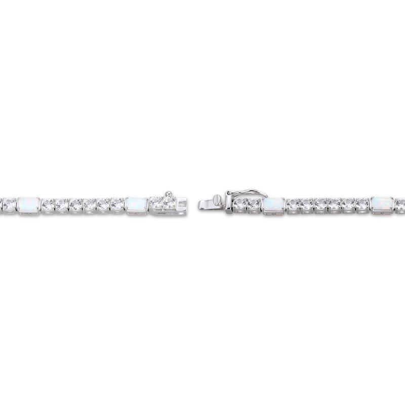 Main Image 3 of Emerald-Cut Lab-Created Opal & White Lab-Created Sapphire Station Bracelet Sterling Silver 7.25&quot;