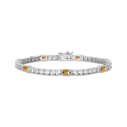 Emerald-Cut Citrine & White Lab-Created Sapphire Station Bracelet Sterling Silver 7.25&quot;