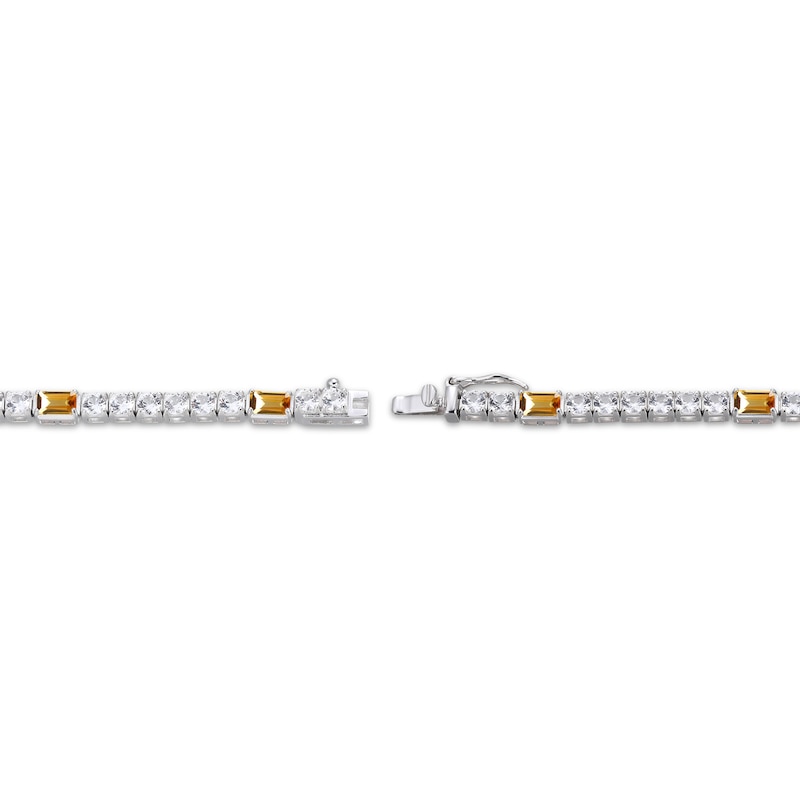 Emerald-Cut Citrine & White Lab-Created Sapphire Station Bracelet Sterling Silver 7.25"