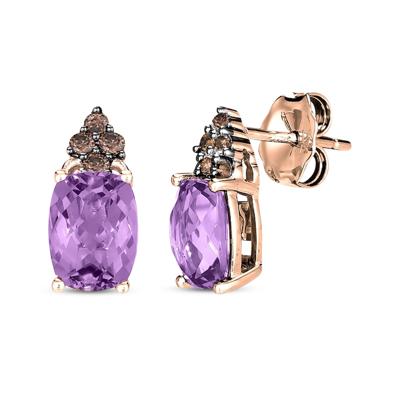 Main Image 1 of Le Vian Cushion-Cut Amethyst Earrings 1/10 ct tw Diamonds 14K Strawberry Gold