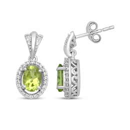 Oval-Cut Peridot & White Lab-Created Drop Earrings Sterling Silver