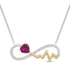 Thumbnail Image 1 of Heart-Shaped Lab-Created Ruby & White Lab-Created Sapphire Heartbeat Necklace Sterling Silver & 10K Yellow Gold 18&quot;