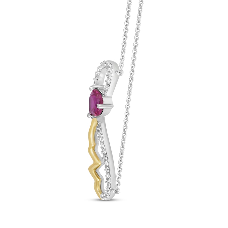 Main Image 2 of Heart-Shaped Lab-Created Ruby & White Lab-Created Sapphire Heartbeat Necklace Sterling Silver & 10K Yellow Gold 18&quot;