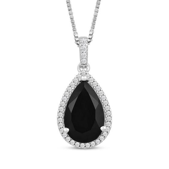 Pear-Shaped Black Onyx & White Lab-Created Sapphire Necklace Sterling Silver 18"