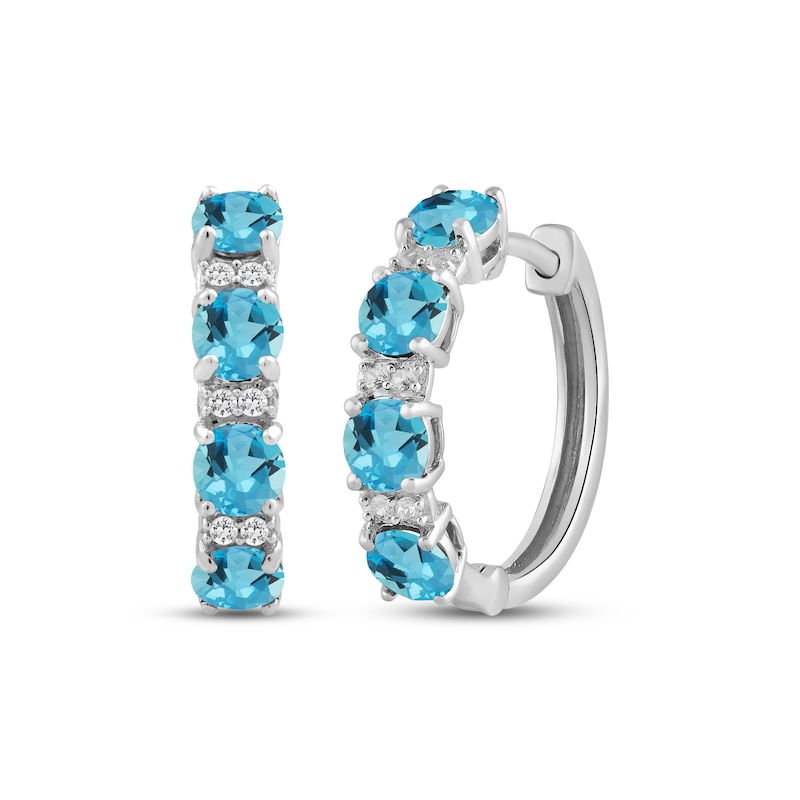 Main Image 1 of Swiss Blue Topaz & White Lab-Created Sapphire Hoop Earrings Sterling Silver