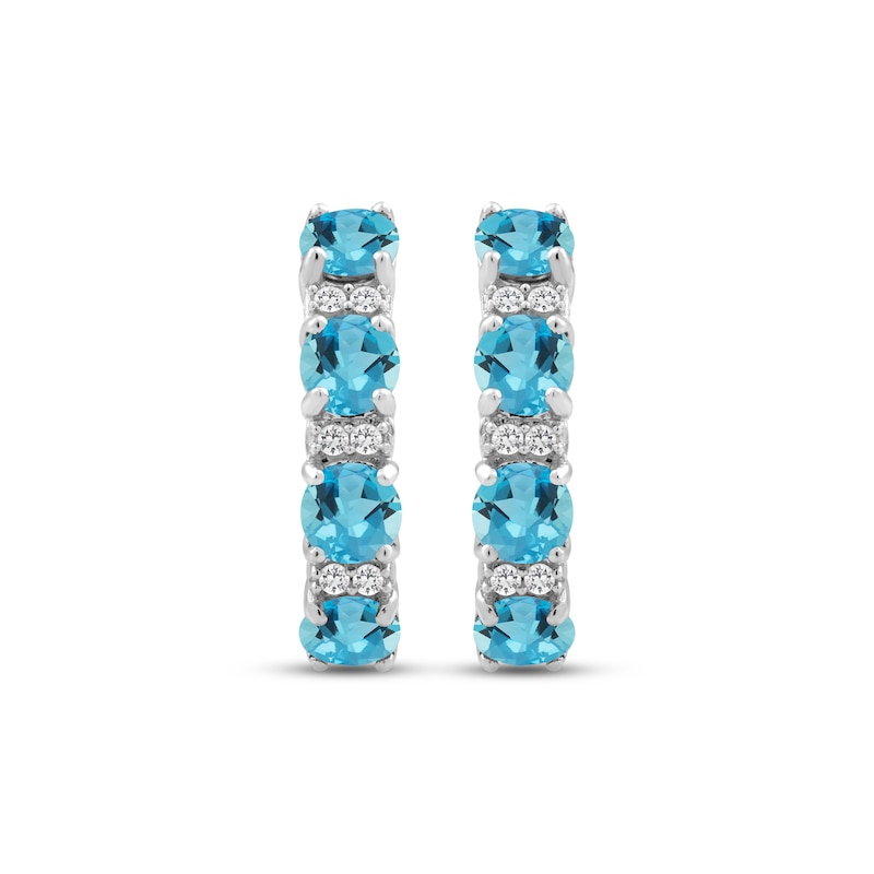 Main Image 2 of Swiss Blue Topaz & White Lab-Created Sapphire Hoop Earrings Sterling Silver