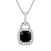 Thumbnail Image 1 of Cushion-Cut Black Onyx & White Lab-Created Sapphire Doorknocker Necklace Sterling Silver 18&quot;