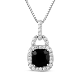 Cushion-Cut Black Onyx & White Lab-Created Sapphire Doorknocker Necklace Sterling Silver 18"