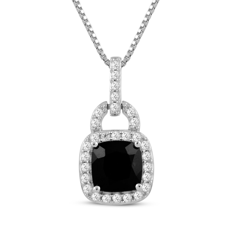 Main Image 1 of Cushion-Cut Black Onyx & White Lab-Created Sapphire Doorknocker Necklace Sterling Silver 18&quot;