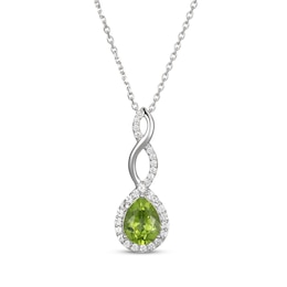 Pear-Shaped Peridot & White Lab-Created Sapphire Twist Drop Necklace Sterling Silver 18&quot;