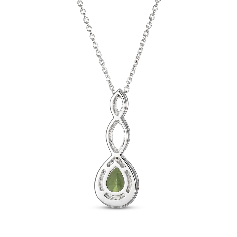 Main Image 3 of Pear-Shaped Peridot & White Lab-Created Sapphire Twist Drop Necklace Sterling Silver 18&quot;