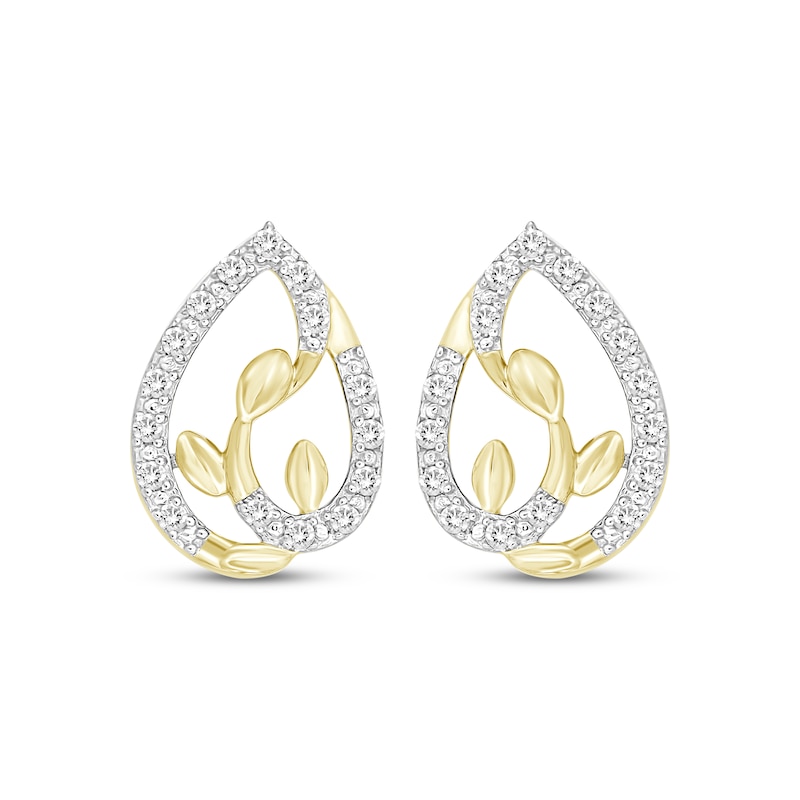 Main Image 2 of Diamond Leaf Teardrop Frame Earrings 1/5 ct tw 10K Yellow Gold