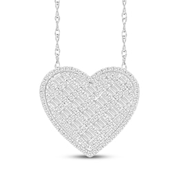 Baguette & Round-Cut Diamond Heart Necklace 1/2 ct tw 10K White Gold 18&quot;