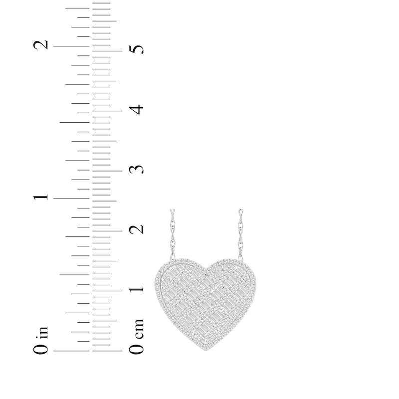 Main Image 3 of Baguette & Round-Cut Diamond Heart Necklace 1/2 ct tw 10K White Gold 18&quot;